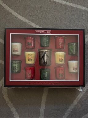 Yankee Candle 12 pc Holiday Sampler Votive Set in Red, Green, Cream and Yellow